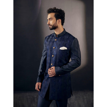 Jatin Malik Midnight Blue Bandhgala (Set of 2)