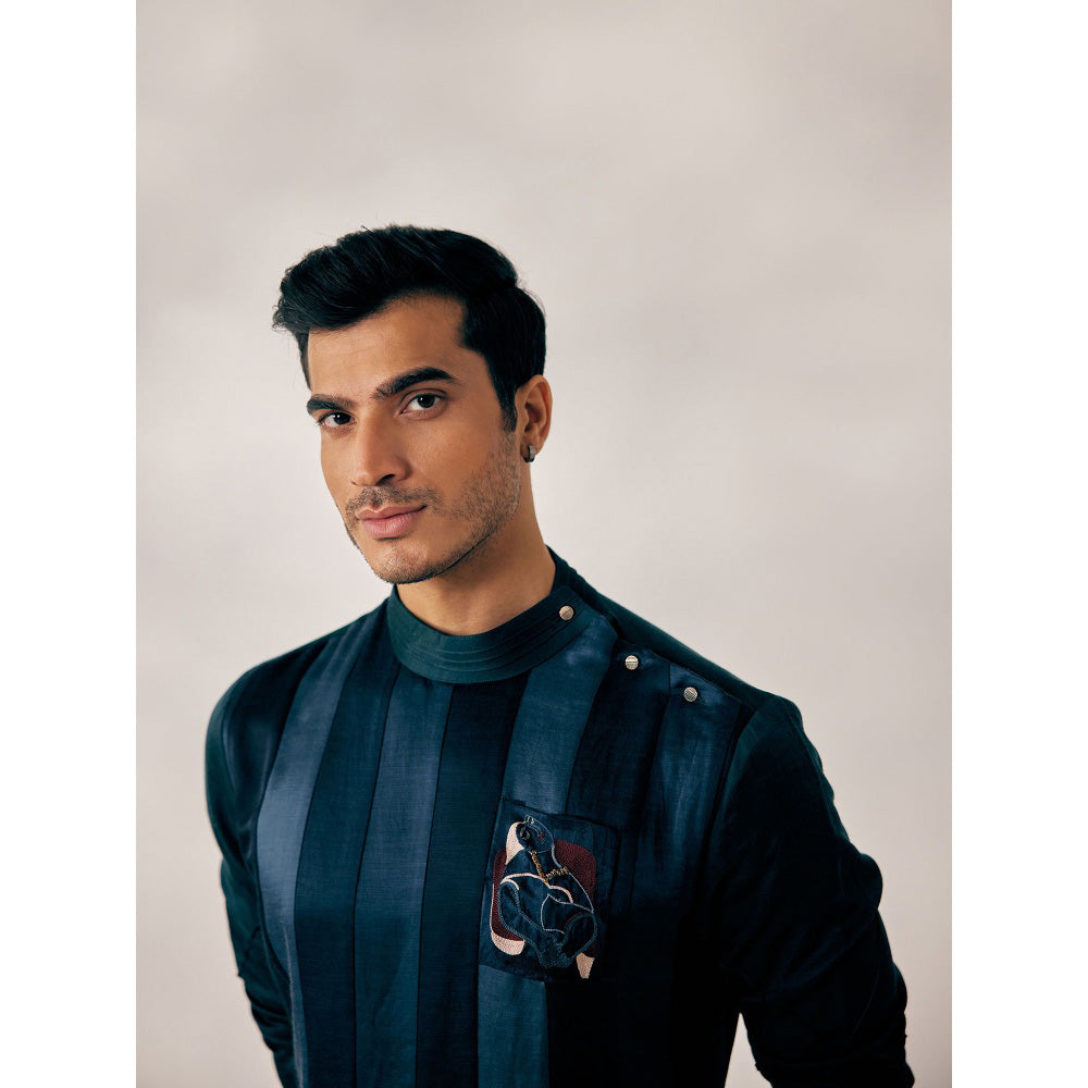 Jatin Malik Teal Medley Kurta (Set of 2)