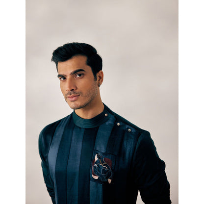 Jatin Malik Teal Medley Kurta (Set of 2)