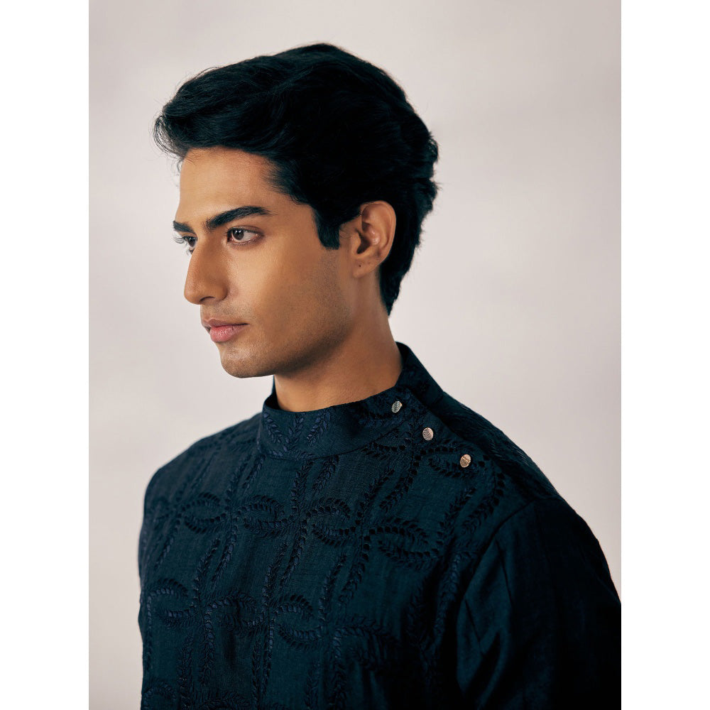 Jatin Malik Midnight Blue Kurta (Set of 2)