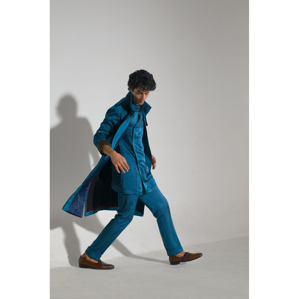 Jatin Malik Tilted Teal Shacket (Set of 3)