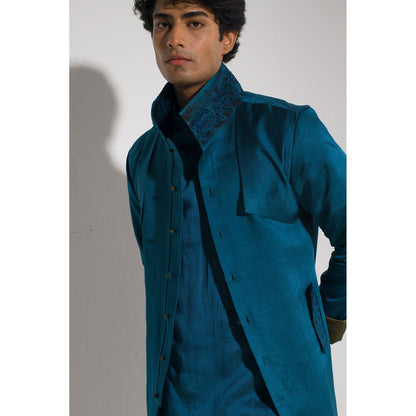 Jatin Malik Tilted Teal Shacket (Set of 3)