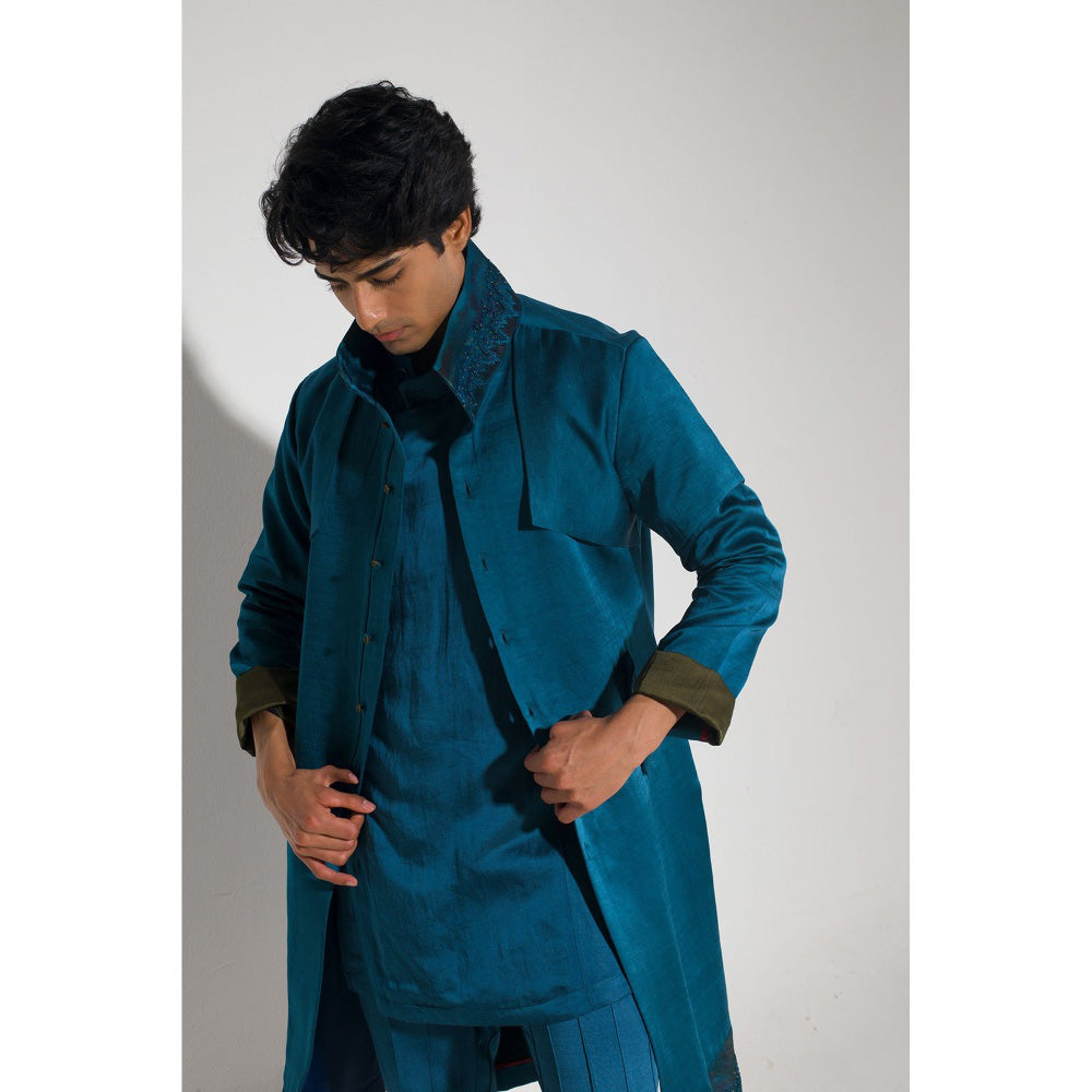 Jatin Malik Tilted Teal Shacket (Set of 3)