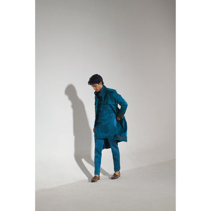 Jatin Malik Tilted Teal Shacket (Set of 3)