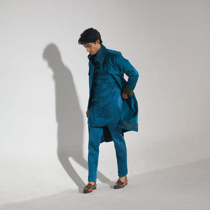 Jatin Malik Tilted Teal Shacket (Set of 3)