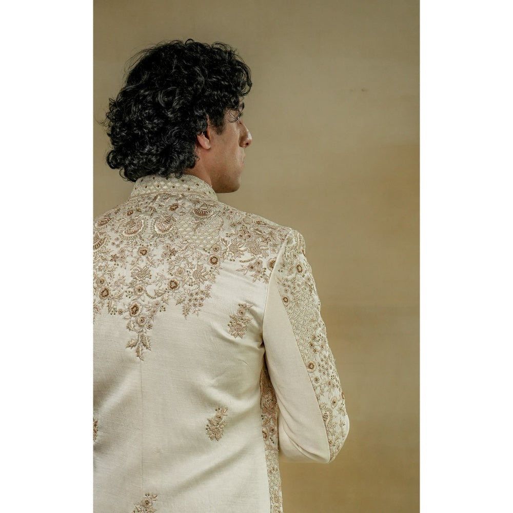 Jatin Malik Butter Cream Sherwani (Set of 3)