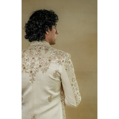 Jatin Malik Butter Cream Sherwani (Set of 3)
