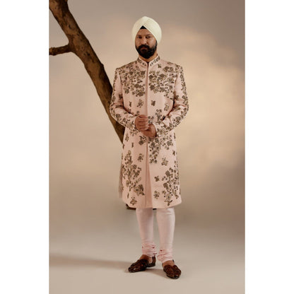 Jatin Malik Shell Pink Sherwani (Set of 4)