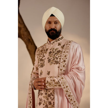 Jatin Malik Shell Pink Sherwani (Set of 4)