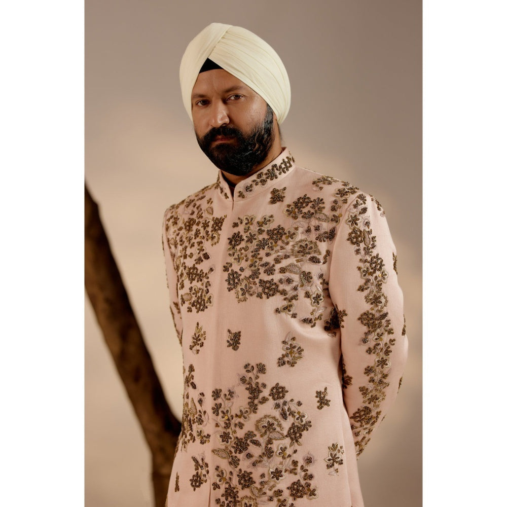 Jatin Malik Shell Pink Sherwani (Set of 4)