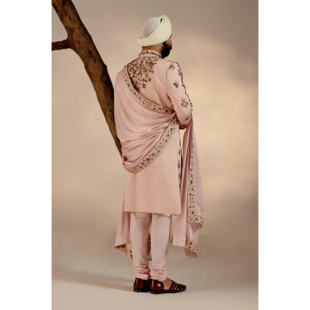 Jatin Malik Shell Pink Sherwani (Set of 4)