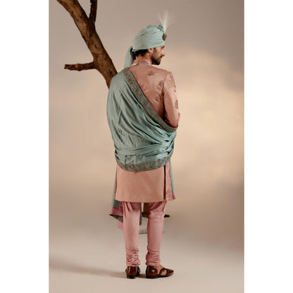 Jatin Malik Orchid Pink Sherwani with Blue Safa (Set of 4)
