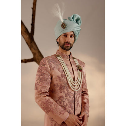 Jatin Malik Orchid Pink Sherwani with Stole & Safa (Set of 5)