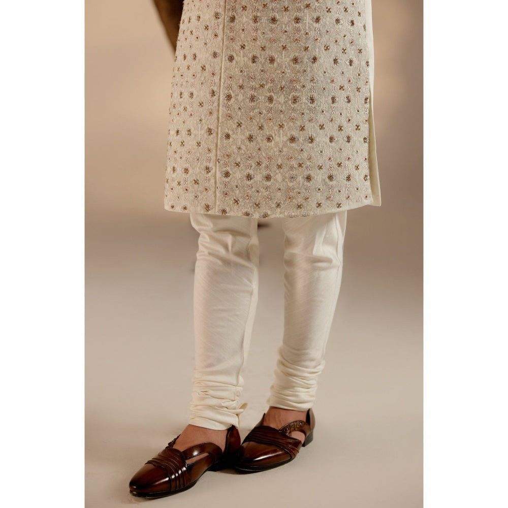 Jatin Malik Albino White Sherwani with Safa (Set of 4)