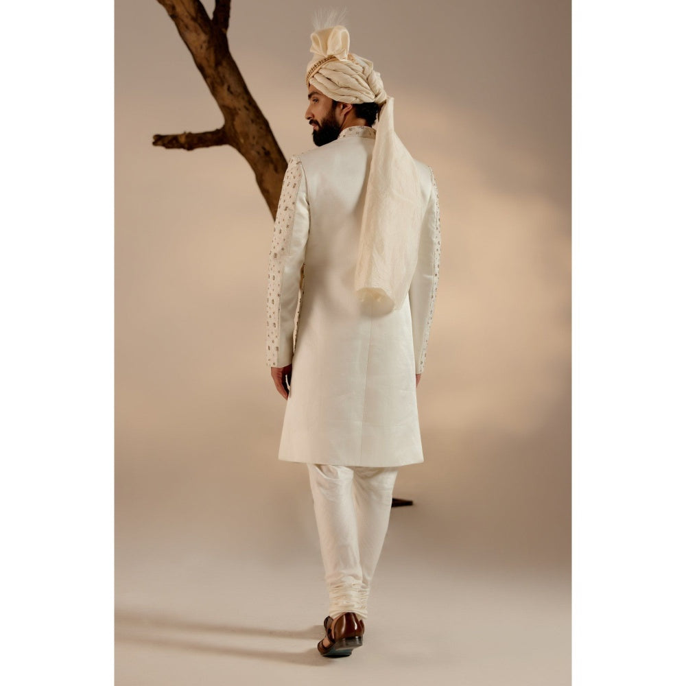 Jatin Malik Albino White Sherwani with Safa (Set of 4)