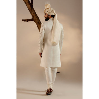 Jatin Malik Albino White Sherwani with Safa (Set of 4)