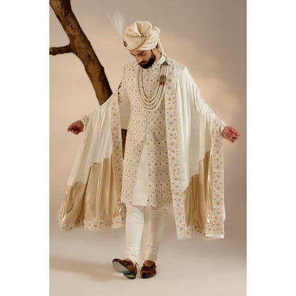 Jatin Malik Albino White Sherwani with Safa & Stole (Set of 5)