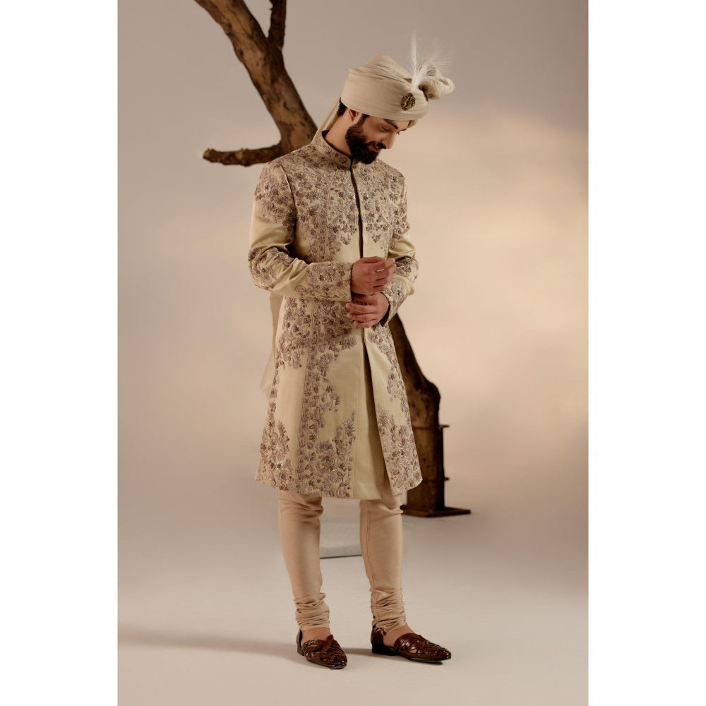 Jatin Malik Sand Ridge Sherwani with Safa (Set of 4)