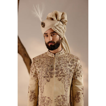 Jatin Malik Sand Ridge Sherwani with Safa (Set of 4)