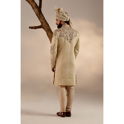 Jatin Malik Sand Ridge Sherwani with Safa (Set of 4)