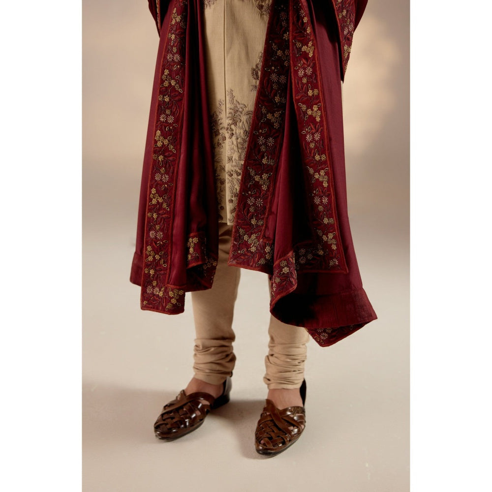 Jatin Malik Sand Ridge Sherwani with Red Stole & Safa (Set of 5)