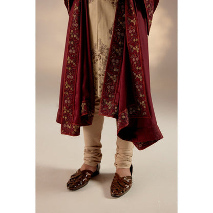 Jatin Malik Sand Ridge Sherwani with Red Stole & Safa (Set of 5)