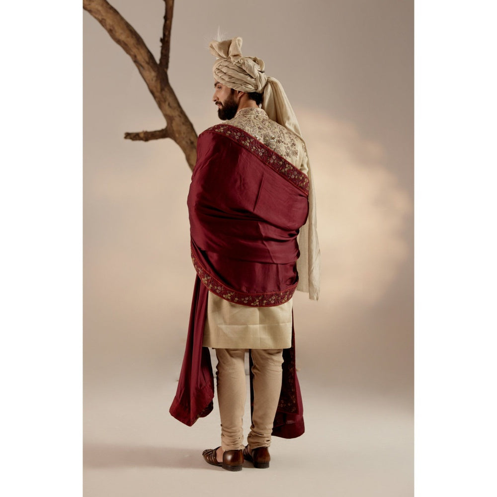 Jatin Malik Sand Ridge Sherwani with Red Stole & Safa (Set of 5)