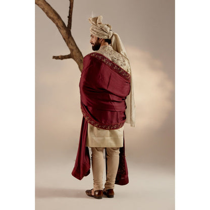 Jatin Malik Sand Ridge Sherwani with Red Stole & Safa (Set of 5)
