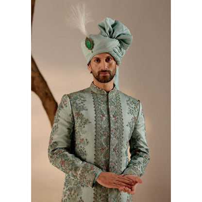 Jatin Malik Chateau Bloom Sherwani with Safa (Set of 4)