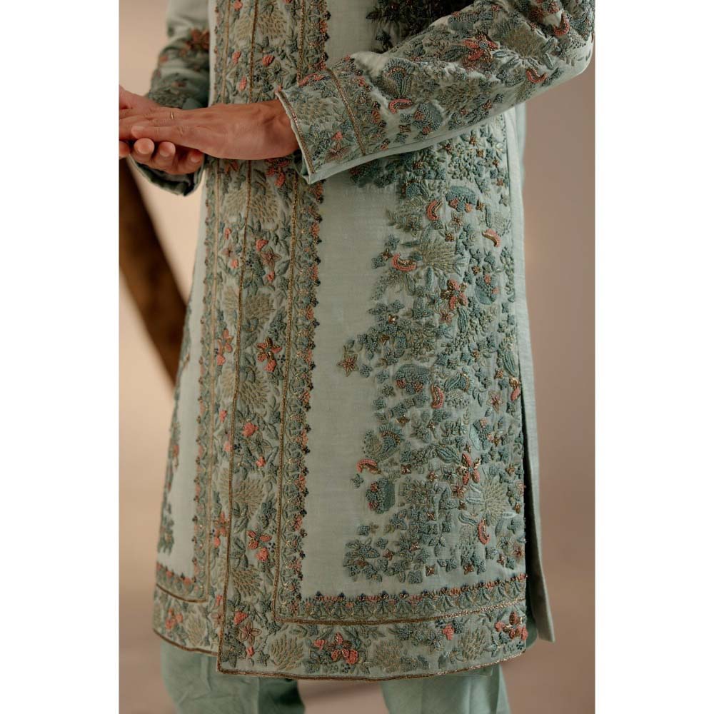 Jatin Malik Chateau Bloom Sherwani with Safa (Set of 4)