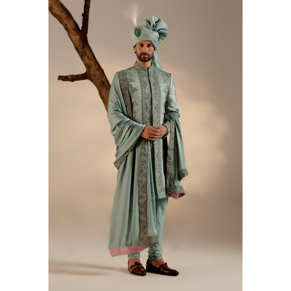 Jatin Malik Chateau Bloom Sherwani with Safa (Set of 4)