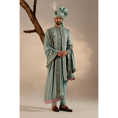 Jatin Malik Chateau Bloom Sherwani with Safa (Set of 4)