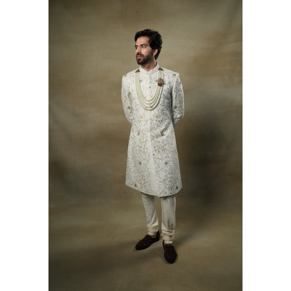 Jatin Malik Ivory & Gold Sherwani (Set of 3)