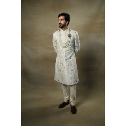 Jatin Malik Ivory & Gold Sherwani (Set of 3)