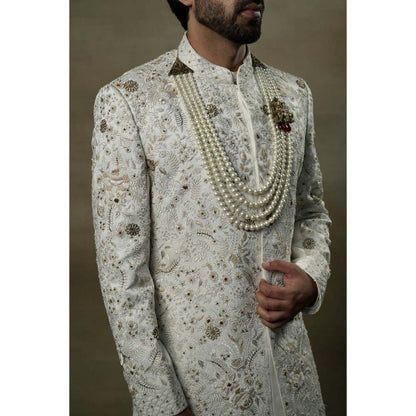 Jatin Malik Ivory & Gold Sherwani (Set of 3)