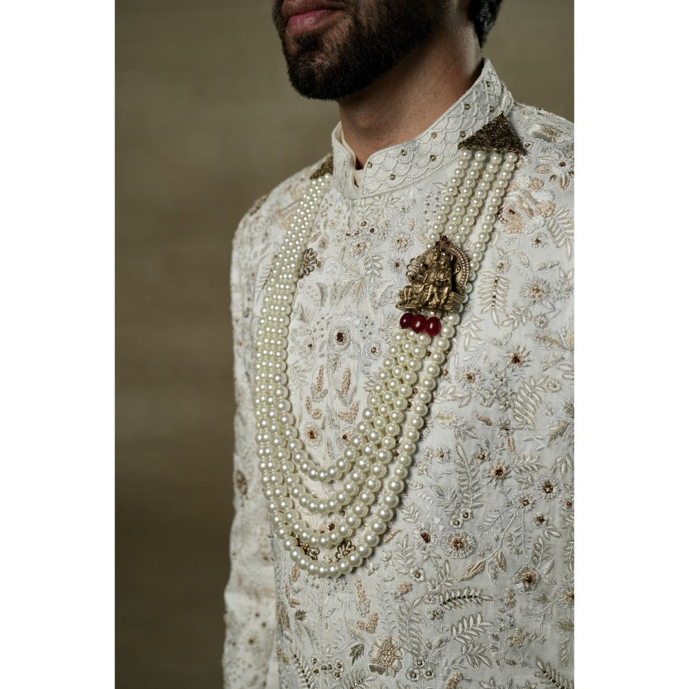 Jatin Malik Ivory & Gold Sherwani (Set of 3)