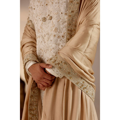 Jatin Malik Ivory & Gold Sherwani with Stole & Safa (Set of 5)