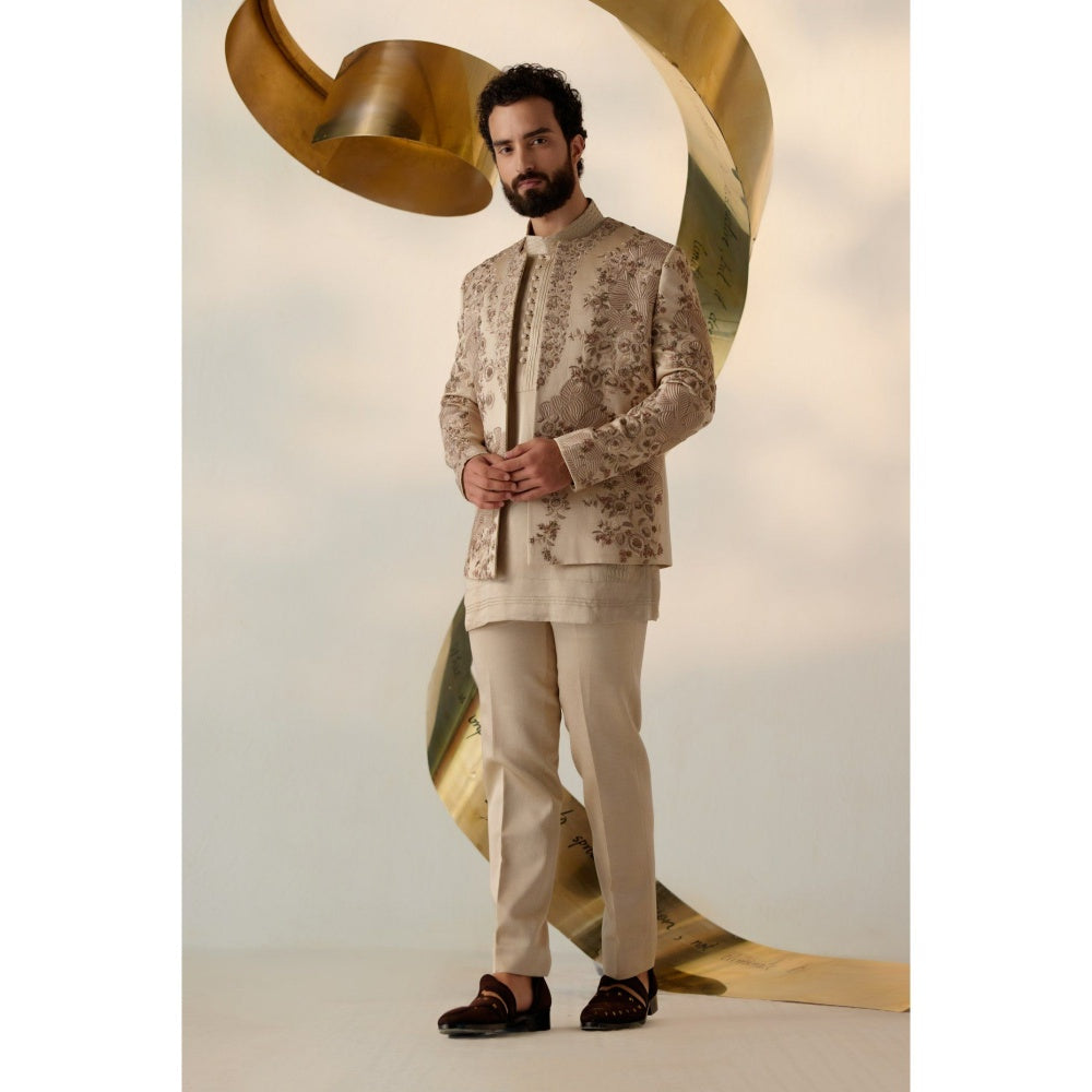 Jatin Malik Sand Grey Short Jacket with Kurta & Trouser (Set of 3)