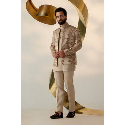 Jatin Malik Sand Grey Short Jacket with Kurta & Trouser (Set of 3)