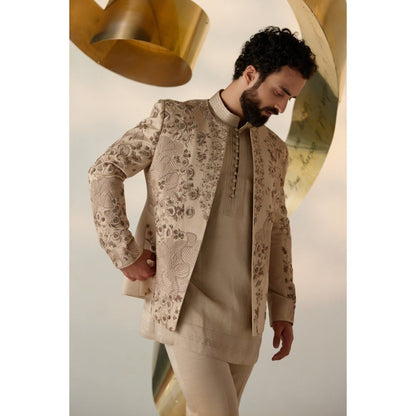 Jatin Malik Sand Grey Short Jacket with Kurta & Trouser (Set of 3)