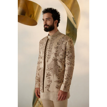 Jatin Malik Sand Grey Short Jacket with Kurta & Trouser (Set of 3)