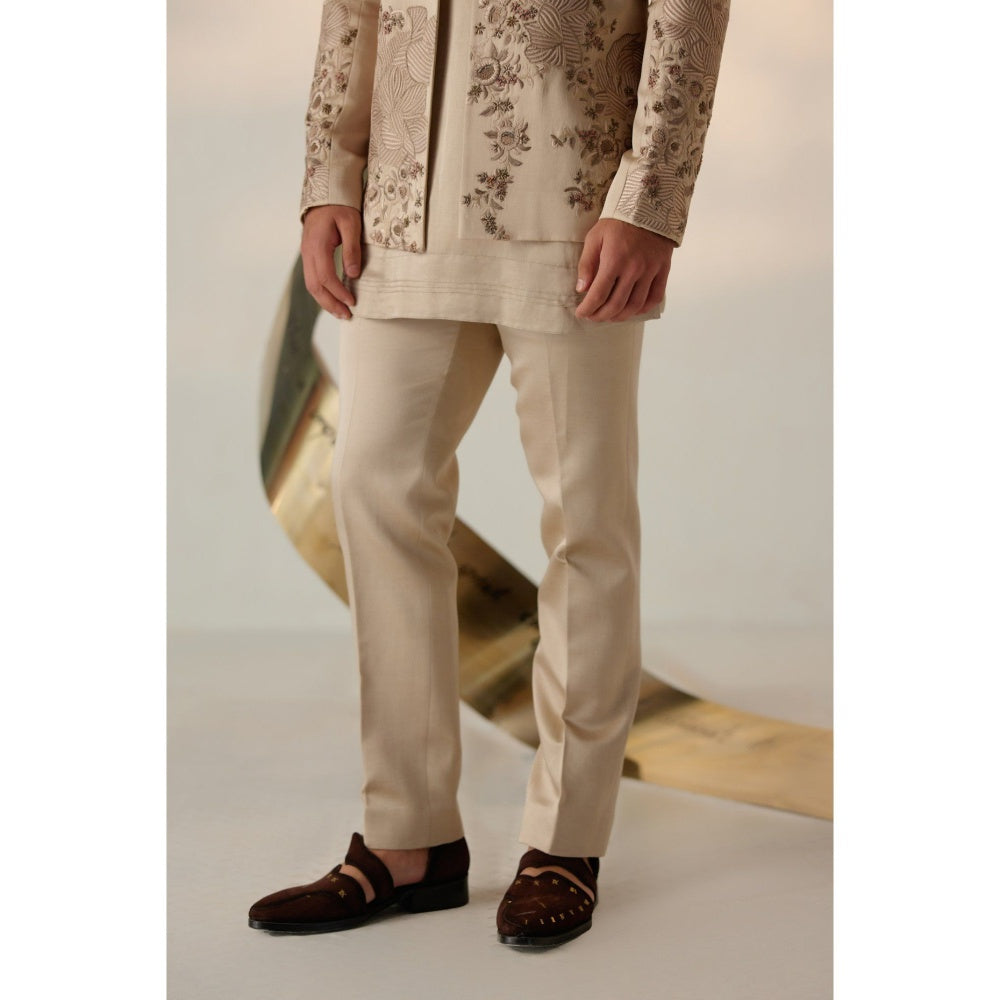 Jatin Malik Sand Grey Short Jacket with Kurta & Trouser (Set of 3)