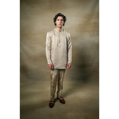 Jatin Malik Sand Grey Short Jacket with Kurta & Trouser (Set of 3)