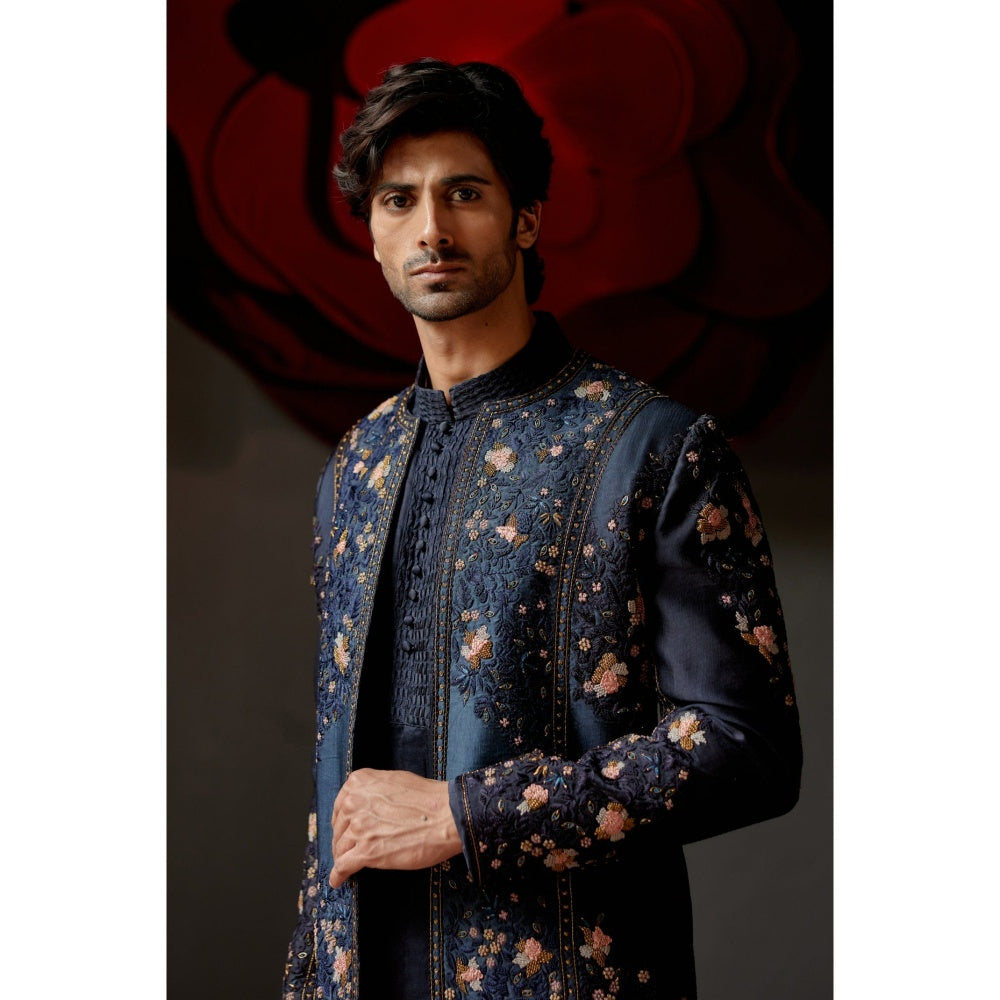 Jatin Malik Midnight Ombre Short Jacket with Kurta & Trouser (Set of 3)