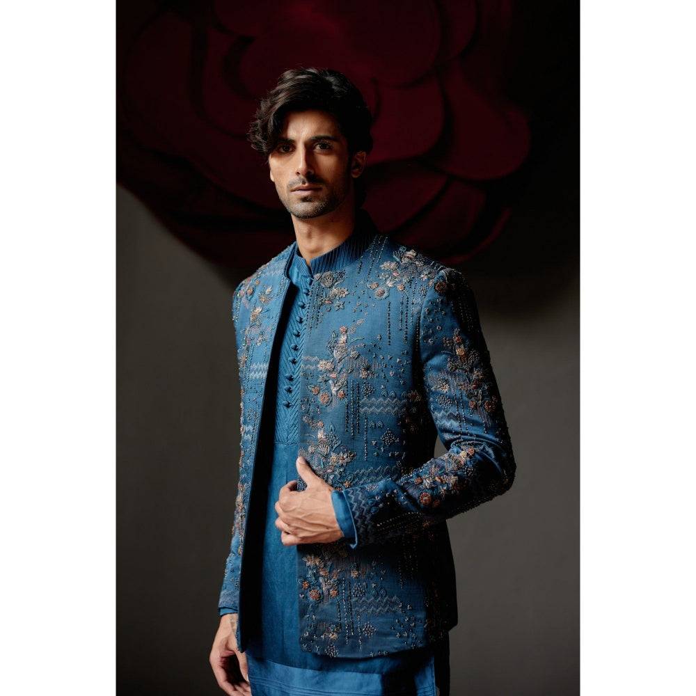 Jatin Malik New Teal Short Jacket with Kurta & Trouser (Set of 3)