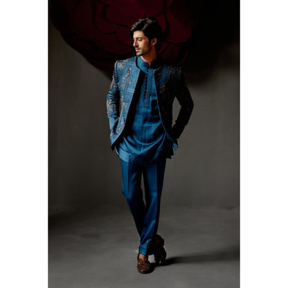 Jatin Malik New Teal Short Jacket with Kurta & Trouser (Set of 3)