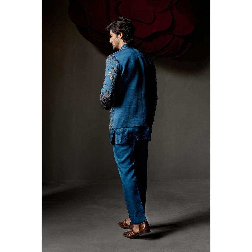 Jatin Malik New Teal Short Jacket with Kurta & Trouser (Set of 3)