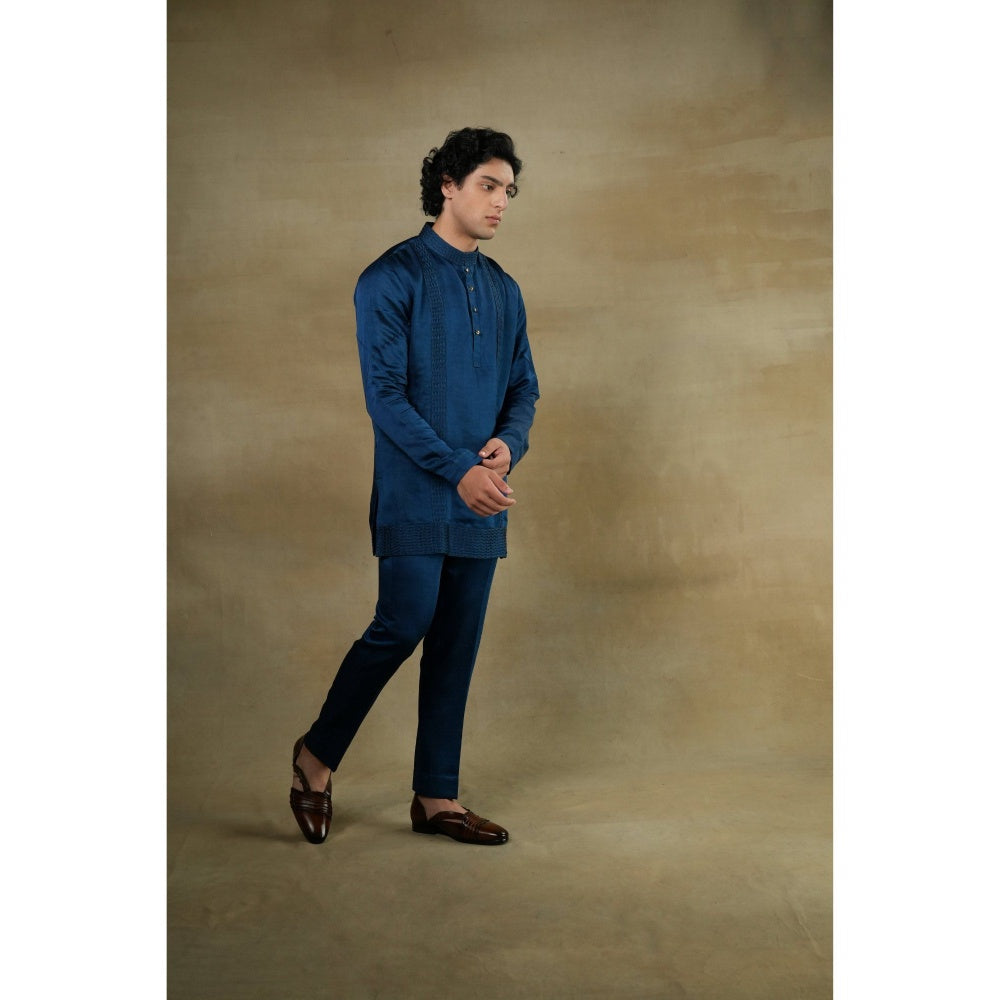 Jatin Malik Teal & Brown Short Jacket with Kurta & Trouser (Set of 3)