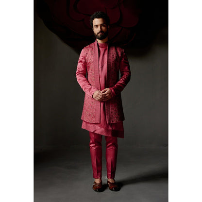 Jatin Malik Scarlet Shrug with Kurta & Trouser (Set of 3)