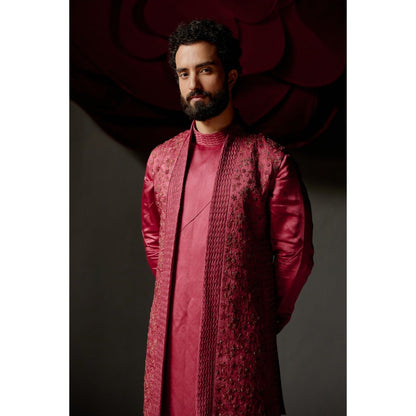 Jatin Malik Scarlet Shrug with Kurta & Trouser (Set of 3)